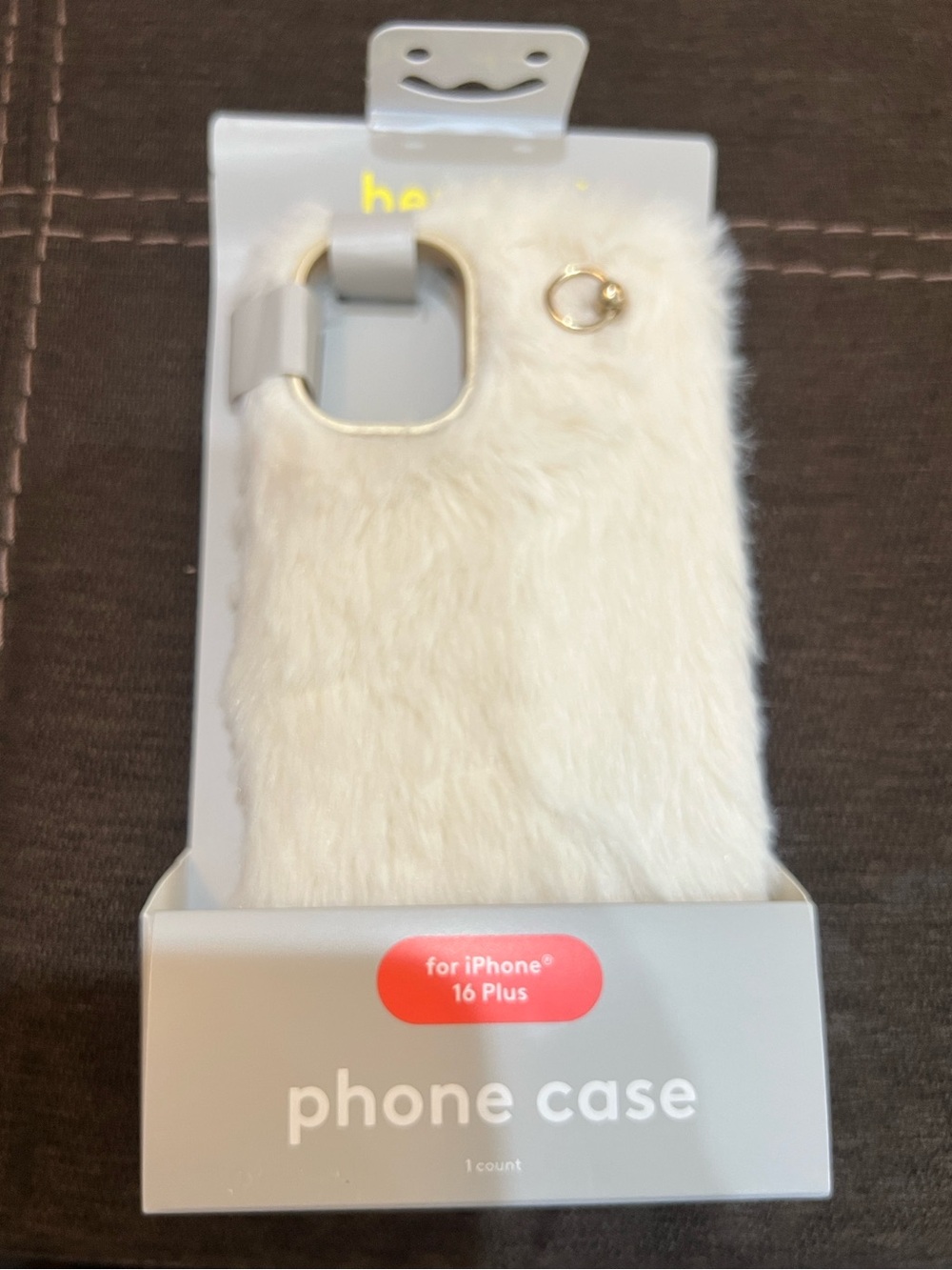 Target Cream Faux Fur iPhone 16 Plus Case with Gold Ring